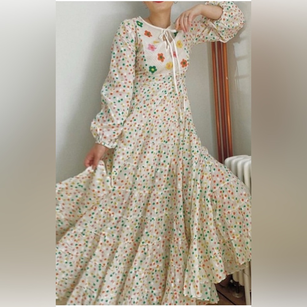 RIXO Eliza Pollen Spot Embroidery Dress Size 8